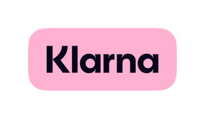 Klarna logo with black text on a pink background.