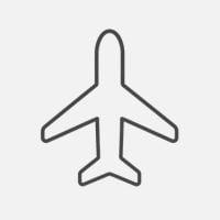 A simple line drawing icon of an airplane on a light gray background.